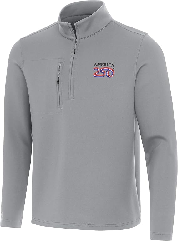 Antigua Men's America 250 Insider Quarter Zip Pullover, Matte Brushed Poly Stretch Fabric, Zipper Chest and Side Pocket Top