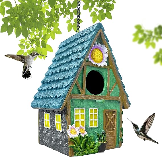 Bird Houses for Outside, Hand-Painted Birdhouses for Outdoor Hanging, Bird Feeders House for Bluebird, Hummingbird, Wren, Finch and Other Bird, Decorative Bird Nest for Garden Indoor Gift