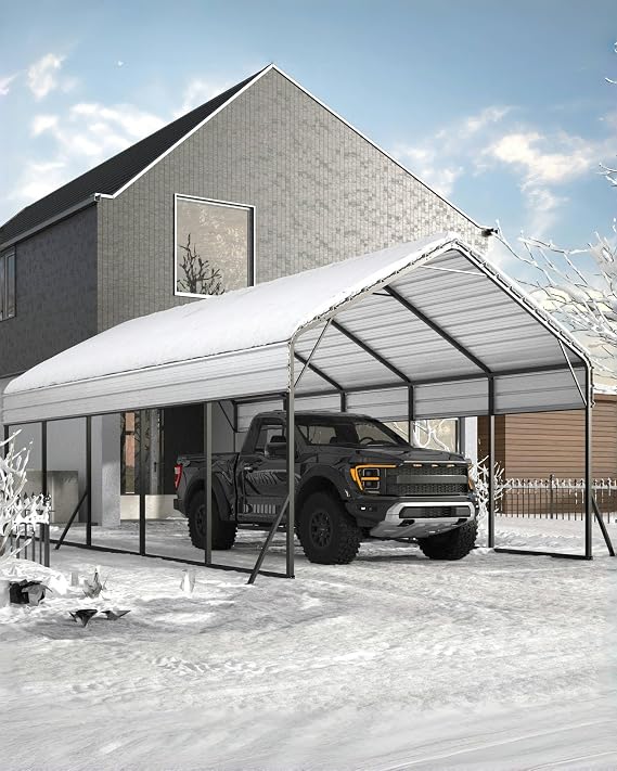 13x26x10 FT Metal Carport with Reinforced Frame, Galvanized Steel Roof & Enhanced Base Heavy Duty Car Ports for All-Weather Car Garage Shelter for Car, Truck, Pickup, SUV, Tractor, and Boat