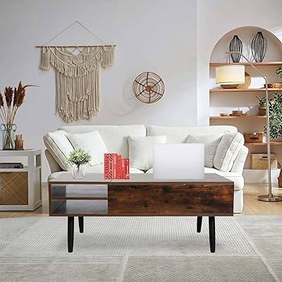 Coffee Table,Wood Lift Top,Hidden Compartment and Adjustable Storage Shelf,Center Table for Home Living Room,Brown