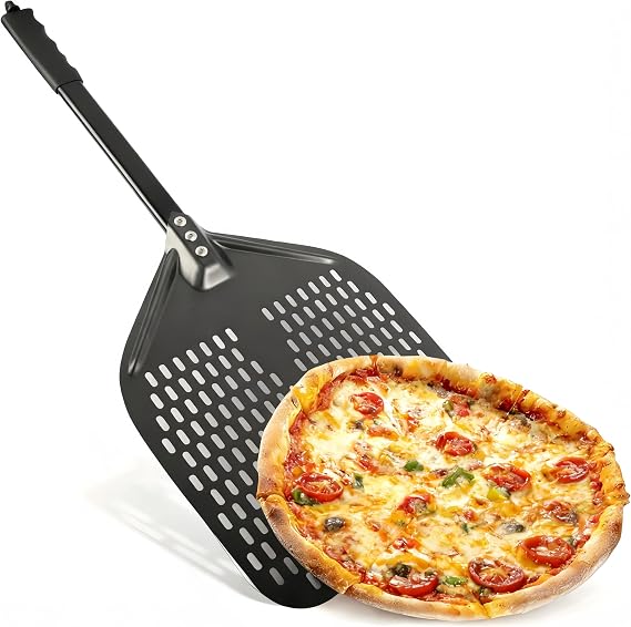 Pizza Peel 12 Inch Lightweight Aluminum Pizza Paddle, Perforated Non-Stick Pizza Peels with Detachable Handle, Essential Pizza Oven Accessories for Easy Baking
