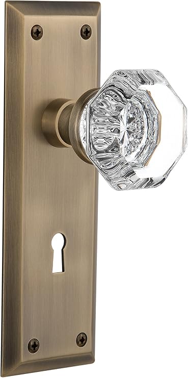 Nostalgic Warehouse New York Plate Interior Mortise Waldorf Door Knob in Antique Brass
