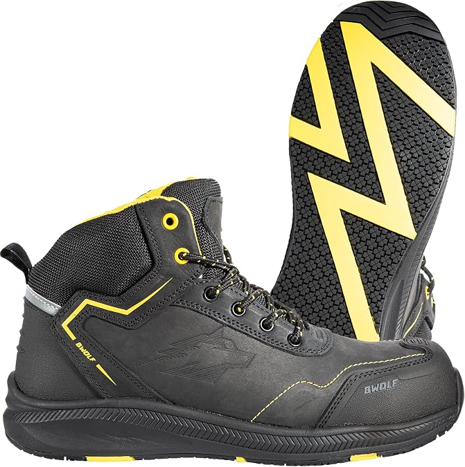 BWOLF Phoenix Work Shoes Men's S3 High Safety Shoes S3 Nabuk Waterproof Non-Slip 4x4 Grip Tech Ergo Soles