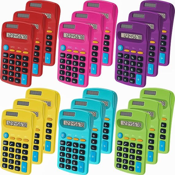 18 Pieces Pocket Calculator, Mini Calculators, Multicolor, 8 Digit Display