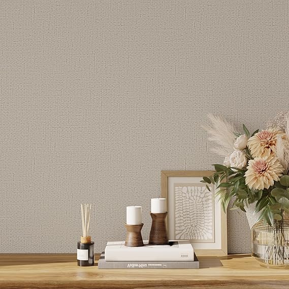 VaryPaper Beige Brown Woven Grasscloth Peel and Stick Wallpaper Textured Grass Cloth Wallpaper for Bedroom Removable Waterproof Self Adhesive Faux Linen Fabric Contact Paper for Cabinets 15.7" x 78.7"