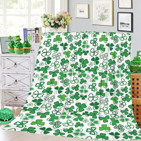 JOOCAR St. Patrick's Day Throw Blanket: Luxury Soft Warm Greens Ireland Clovers Shamrock Throw Blankets for Girls Boys for Sofa Couch Bed Chair 40" x 50"