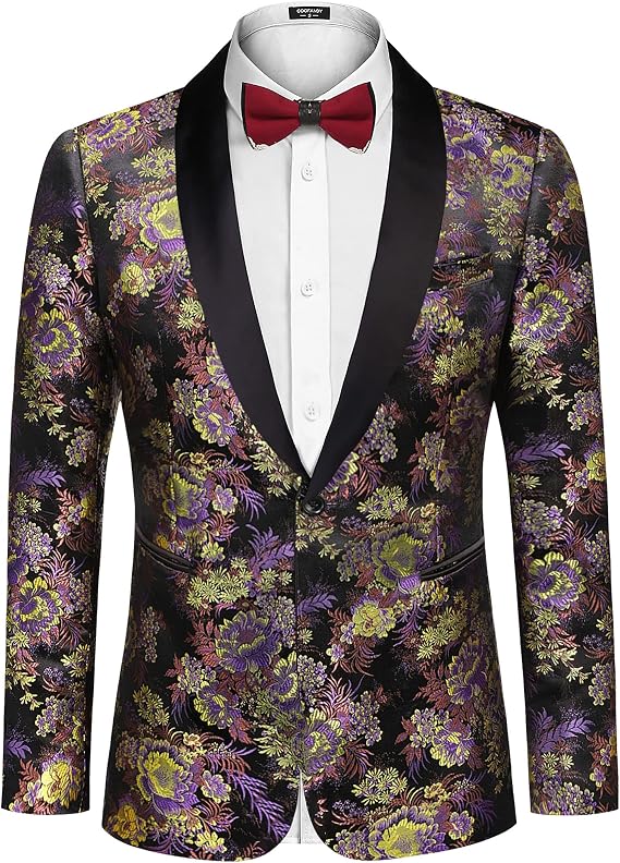 COOFANDY Men's Floral Tuxedo Jacket Luxury Embroidered Stylish Suit Blazer Jacket for Wedding Party Dinner
