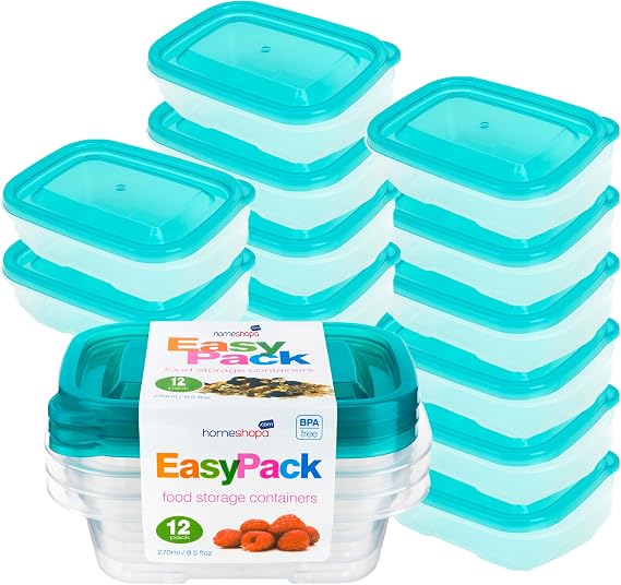 HOMESHOPA Plastic Food Storage Containers with Lids, 12 Pack 270ml Leakproof BPA Free Stackable, Micorwave Freezer & Dishwasher Safe, Reusable Airtight Meal Prep Lunch Box