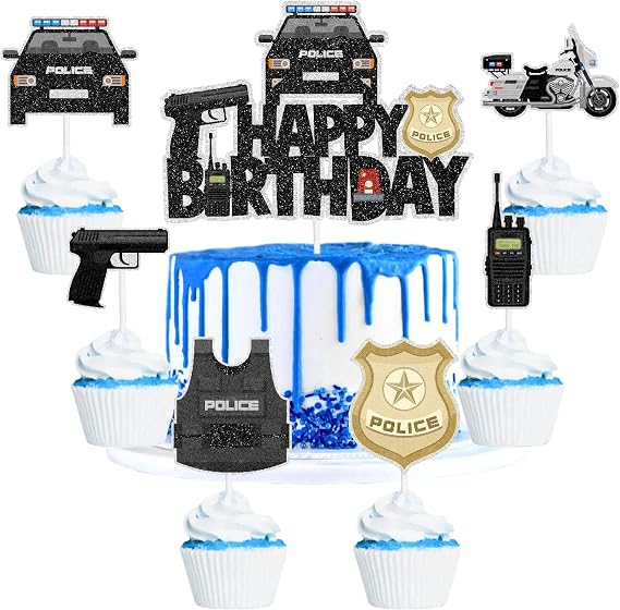 7-Piece Police Car Themed Happy Birthday Decorations - Police Party, Baby Shower or Graduation - Boys & Girls