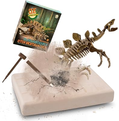 JamBer Dig Up Dinosaurs Set, Dinosaur Fossil Digging kit for Kids, Science Educational Realistic Toys for Boys, Girls Stegosaurus