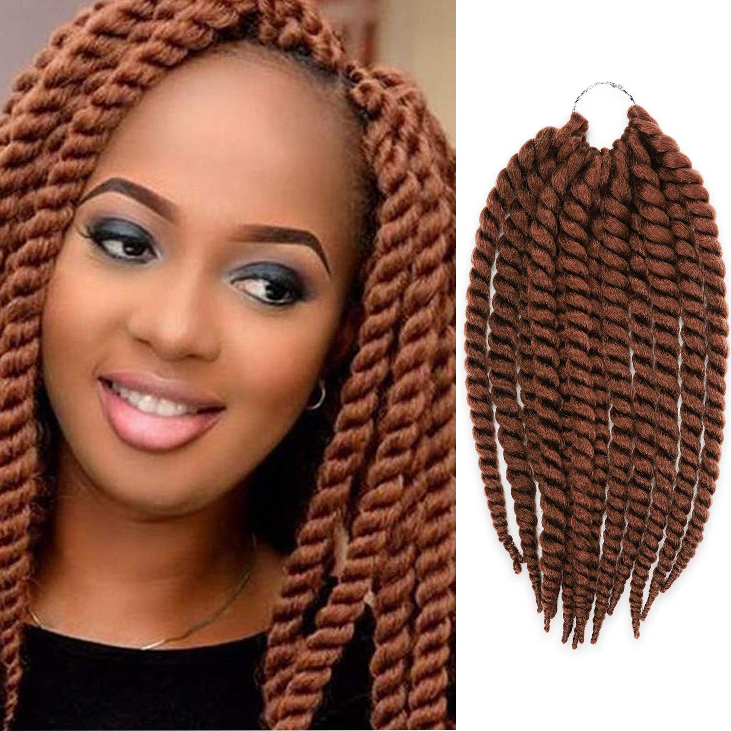 AU-THEN-TIC Jumbo Senegalese Twist Crochet Hair, 12 Inch, Synthetic Extensions for Havana and Mambo Twist Styles, 30, Light Auburn