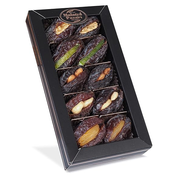 Malatya Pazari Mixed Stuffed Dates Gift Box Medjool Dates Filled with Nuts & Dried Fruit Gourmet Healthy Snack & Premium Gift Box, Unique Sweets, Halal, 8.8 Oz (250g)
