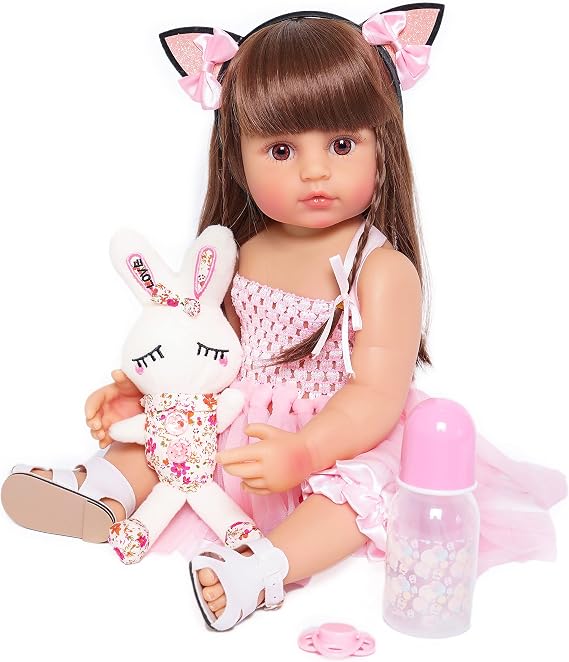 Lifelike Reborn Baby Dolls - 22-inch Soft Body Realistic Newborn Baby Doll Silicone Full Body Real Life Baby Dolls with Feeding Kit Toys Accessories for Ages 3+ Year Old Girls or Collection