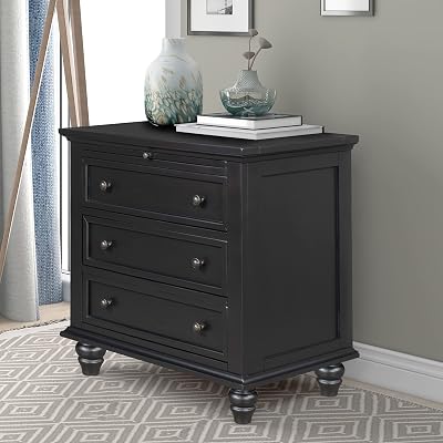 Merax Wood Nightstand with 3 Storage Drawers, Bedside End Table with Pull Out Tray, Black No Guide Rails
