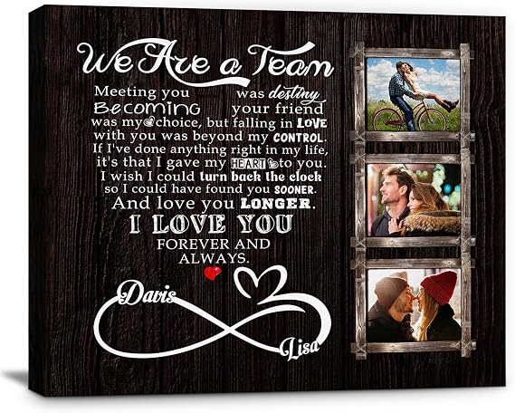 Hetano Personalized Couple Canvas Wall Art Unique Custom Valentines Day, Anniversary, Wedding, Birthday Gift for Couples, Husband, Wife Customizable Name and Photo Wall Decor for Bedroom Living Room