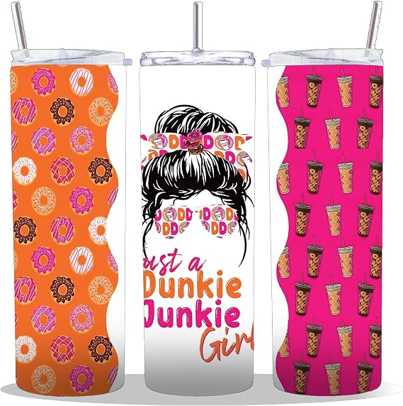 20 oz Insulated Double Wall Stainless Steel Tumbler with Spill Proof Lid and Reusable Straw, Water Bottle Coffee, Just A Girl Cup Mug Tumbler (Dunkie Junkie)