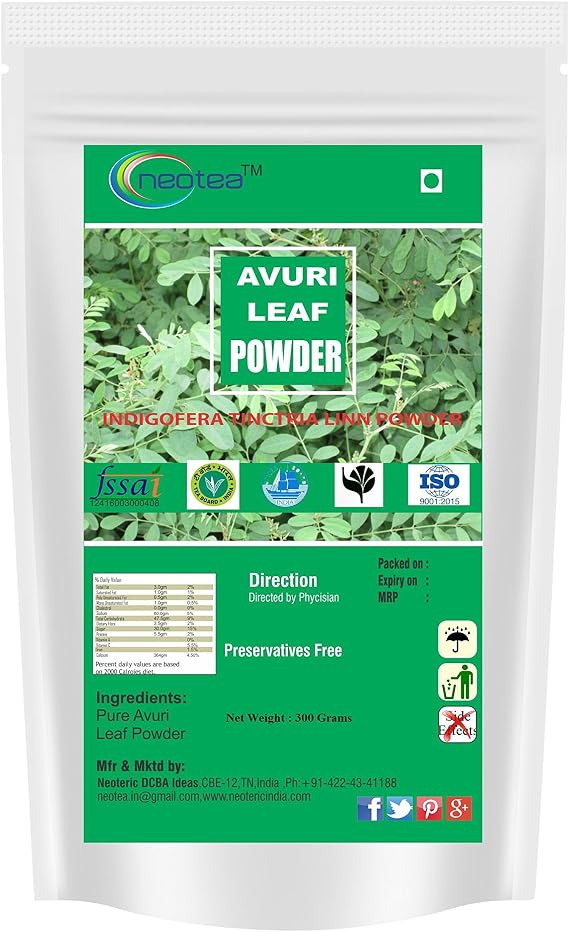 neotea Avuri Ilai Powder (Indigofera Tinctoria) 300g | Indigo Leaf Powder | 100% Pure Herbal Powder | Natural Hair Care Ingredient