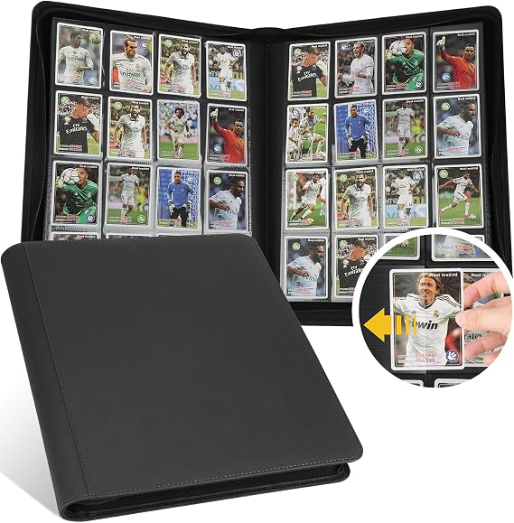 16 Pocket Ringless Side Loading Trading Card Binder, 1024 Cards PU Fixed Page Zipper Card Album for TCG Sports Game Cards, Not Fit Top Loaders (Black)