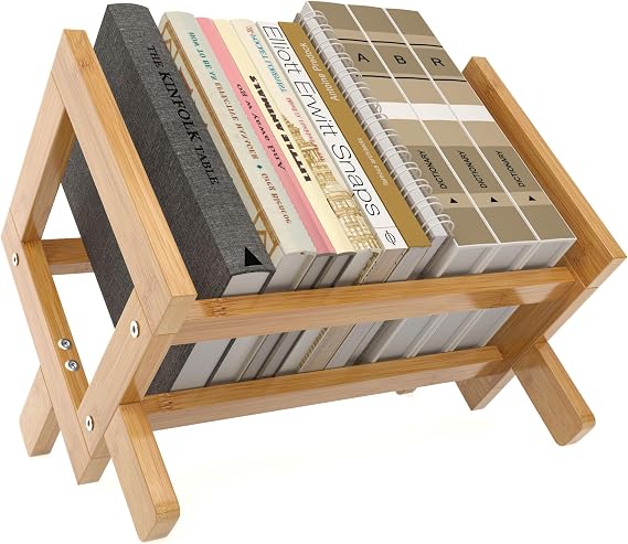 Tabletop & Desktop Bookshelf Organizer, Mini Book Rack, Bamboo, 32x26x26cm, Wooden Book Organizer, Small Bookcase for Small Spaces