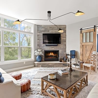 Mid-Century Modern Chandelier 3 Light Black Pendant Light Fixture, Modern 3 Arm Ceiling Chandelier for Living Room,Dining Room,Kitchen,Rotatable Arm,Adjustable Shade,E12 Base