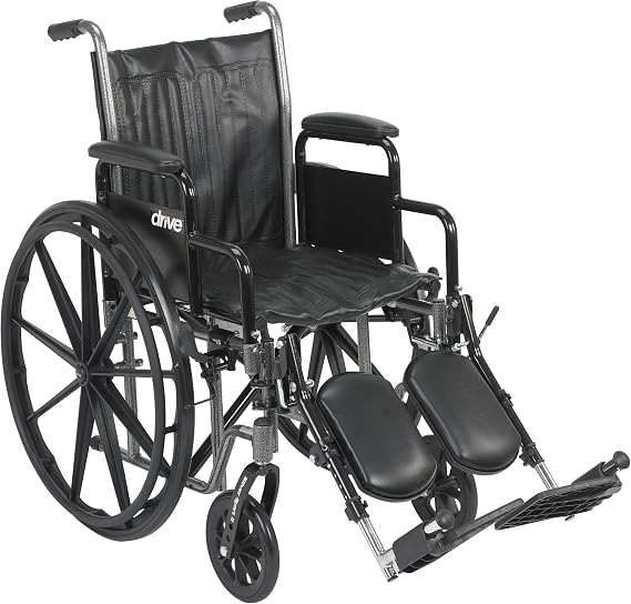 Drive Medical SSP218DDA-ELR Silver Sport 2 Lightweight Folding Wheelchair with Detachable Desk Arms and Swing Away Footrests, Black