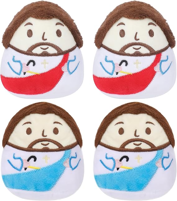 Jesus Plush Mini Stuffed Animal - 4 Pack Party Favor Jesus Love Me Religious Celebrations Gifts 5 Inch Red and Blue