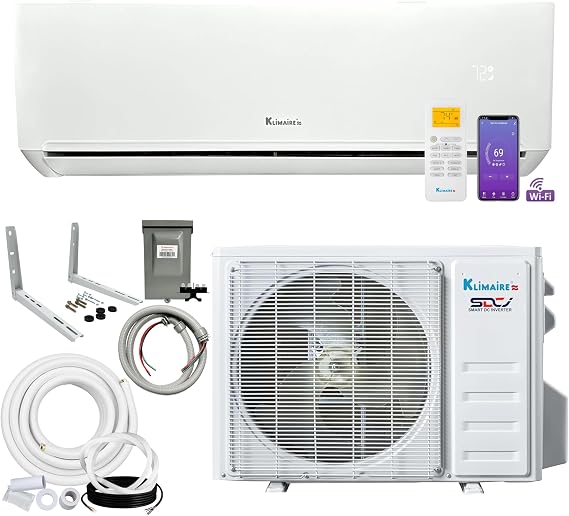 Klimaire 24,000 BTU 20 SEER2 Wall Mounted Ductless bundled Mini Split Inverter A/C Heat Pump System w/ 16 Installation Kit & Wall Mounting Bracket 230V