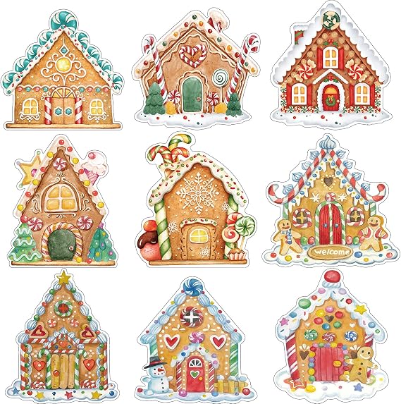 45 Pcs Christmas Gingerbread House Cutouts Classroom Xmas Decorations Gingerbread House Party Supplies Christmas Classroom Decor for Candy Theme Party School Bulletin Board Winter Holiday Decoration