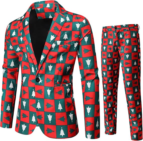 Men's Printed Suit Vest Trousers Set 3 Piece Floral One Button Slim Fit Blazer Coats Notched Lapel Shawl Party Dress