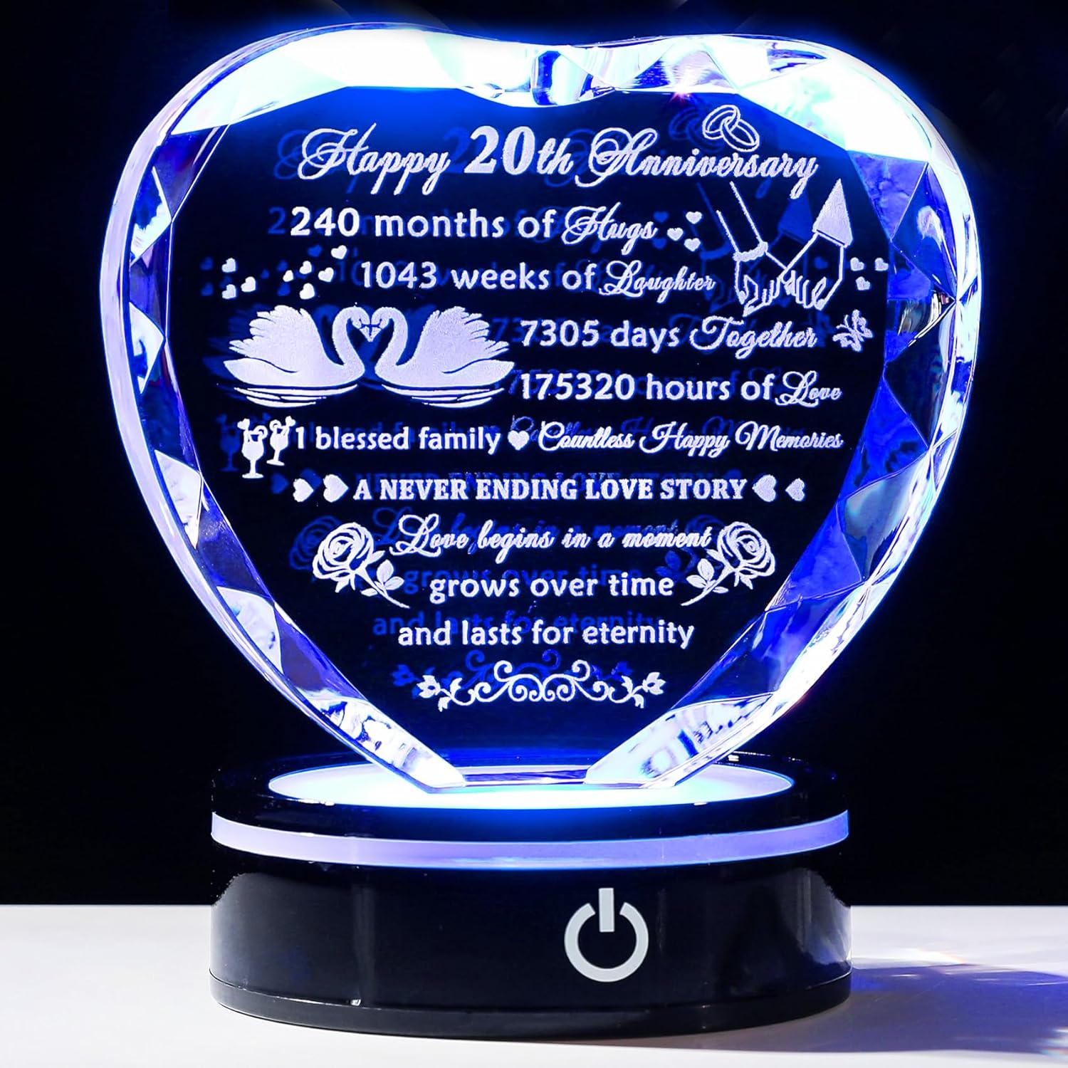 YWHL 25th Wedding Anniversary Crystal Heart Gifts for Couple Parents, Romantic 25 Year Anniversary Crystal Keepsake Gifts for Wife Husband with LED Base, 25 Years of Marriage Gifts for Her Him