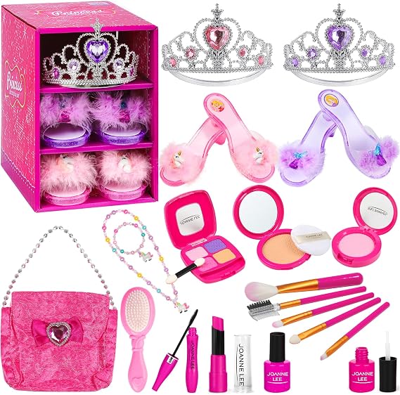 Kids Makeup Kit for Girls Princess Dress Up Shoes, Pretend Play Fake Makeup