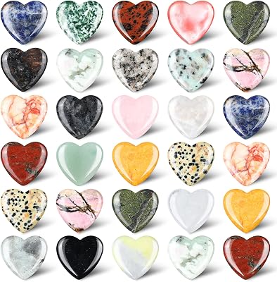 Nuenen 30 Pcs Heart Shape Crystals Bulk 1.2 Inch Gemstone Valentines Gift Heart Stones Worry Stone Rocks Quartz Love Pocket Palm Bulk for Valentines Day Mom Women Meditation Vintage Color