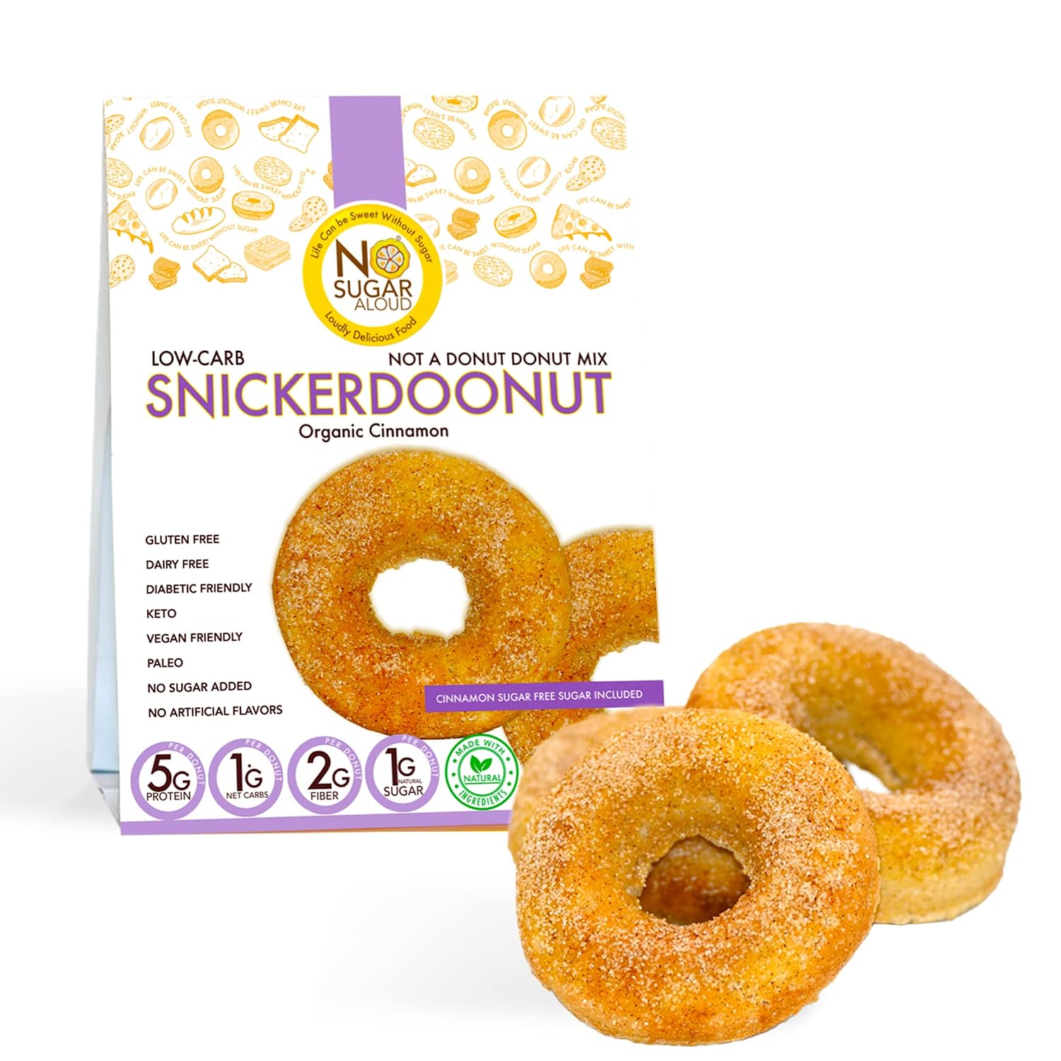 Low Carb Snickerdoonut Keto Baking Mix, Gluten-Free & Plant-Based Mix, High Protein & High Fiber, Natural, No Artificial Flavors, Dairy-Free & Paleo-Friendly, No Added Sugar, 10.3 oz - No Sugar Aloud