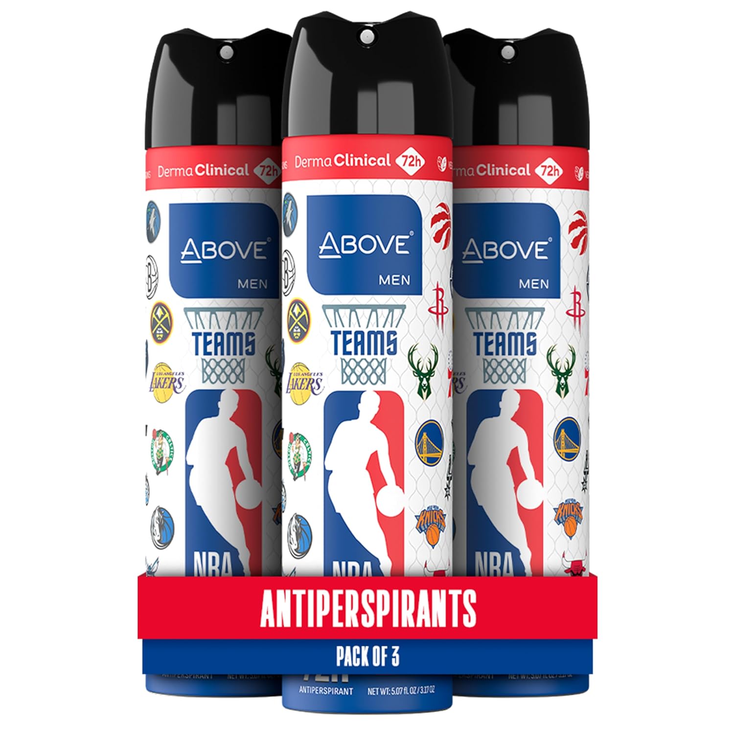 Above NBA Antiperspirant Deodorant Spray for Men | TEAMS | 72H Sweat & Odor Protection | Deodorant Dry Spray | No Stains | 5.07 oz - Pack of 3