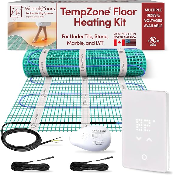 WarmlyYours 33sqft 240V Floor Heating Roll Kit with nTrust 2.0 Thermostat | Radiant floor heating system with cut-and-turn flex roll, two floor sensors, circuit check, LED touch thermostat