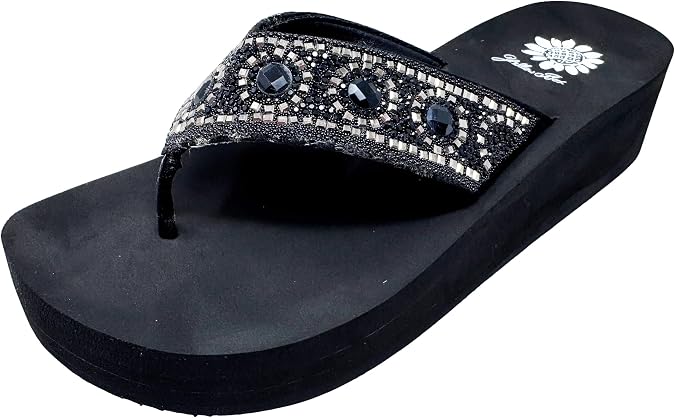 Yellow Box Women's Bertila Wedge Sandal, Round Toe, 2.5 Inch Heel, 1 Inch Platform, Comfortable Flip-Flop