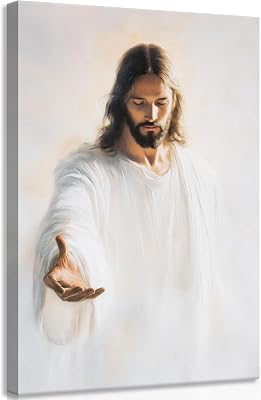 MIVASIJO Jesus Reach Hand Canvas Wall Art Christian The Hand of God Wall Art Religion Wall Decor Jesus Painting pictures for Church Prayer Room Living Room Home Decoration