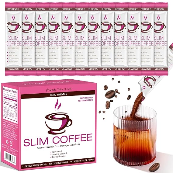 Skinny Coffee Green Coffee Bean Extract Powder | USTAR Slim Coffee with 12 Natural Health Blends Gluten-Free Instant Coffee for Energy & Metabolism, 120g (12 Sticks)