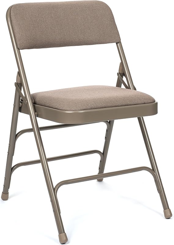 Commercial Fabric Padded Folding Chair, Triple Cross Bracing, Quad Hinging, 300 lb Tested, 4 Pack (Beige)