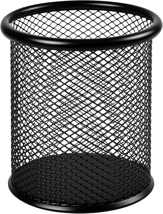 Black Pen Holder Cup for Desk ,Modern Wire Mesh Pencil Cup Holder, Durable Office Pen Organizer for Desk, Home & Office