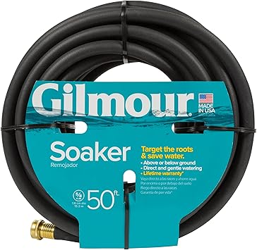 Gilmour 5/8" x 50 Round Weeper Soaker Hose for Garden Beds, Drip Irrigation Outdoor Hose, Flexible Garden Hose for Vegetable Gardens, Flower Beds, Lawns, and Orchards