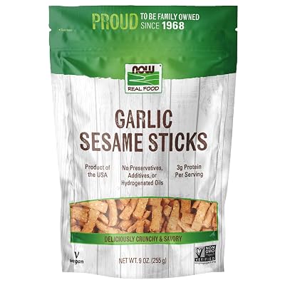 NOW Foods, Garlic Sesame Sticks, Product of the USA, Certified Non-GMO, 9-Ounce Packaging May Vary