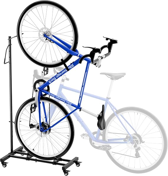 Vertical Bike Parking Stand - Adjustable Height for 29"Wheels, Space-Saving & Freestanding Bike Rack for MTB/Road Bikes,No-Drill Installation Indoor Bike Storage for Apartments & Garages | Four 360-Degree Locking Casters, No-Drill Setup And Coated Hooks Support Tires Up To 4 Inches And Bikes Up To 55 Lb