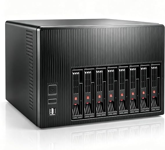 8 Bay Mini ITX Micro ATX NAS Case, Hot Swap Drive Bays DIY Storage Enclosure, Dual Independent Air Channel, Support 3.5"/2.5" HDD SSD for Home Media Server Small Business Data Backup