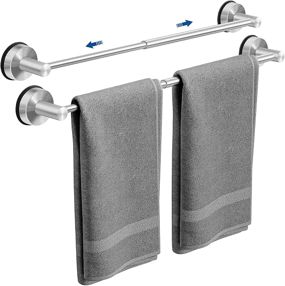 Adjustable Suction Cup Towel Bar for Bathroom Wall, 14.6-24 Inch Nickel
