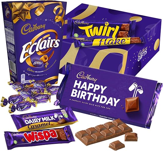 Cadbury "Happy Birthday" Chocolate Gift - Full Size Cadbury Chocolate Bars including Flake, Caramel, Twirl, Dairy Milk and More.