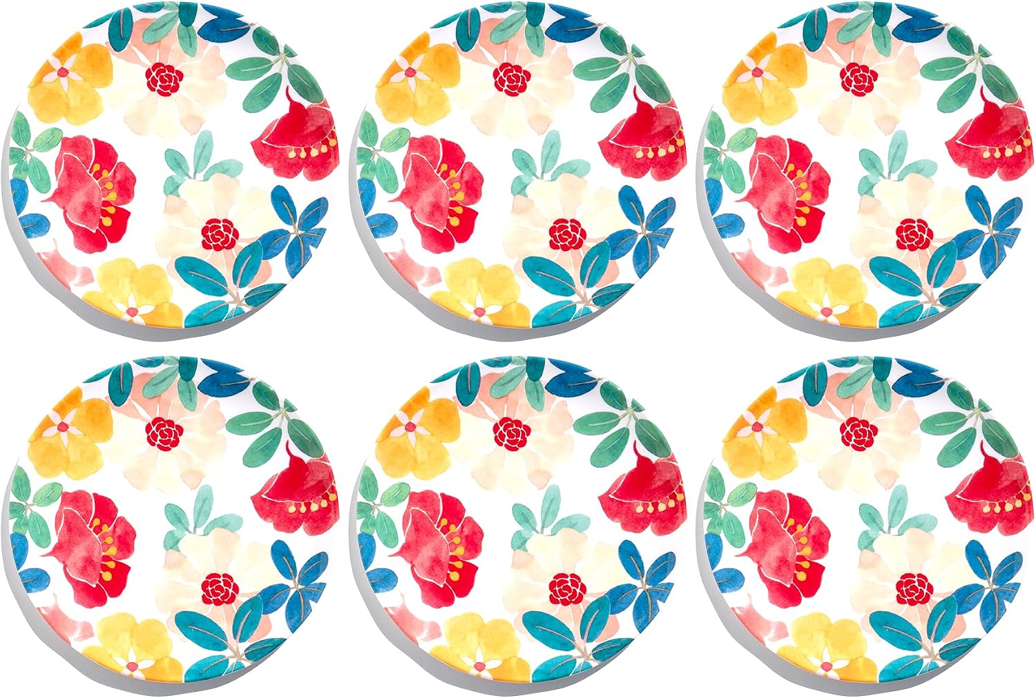 Audrey Floral Melamine Salad Plate, Set of 6, 8.1, IndoorOutdoor