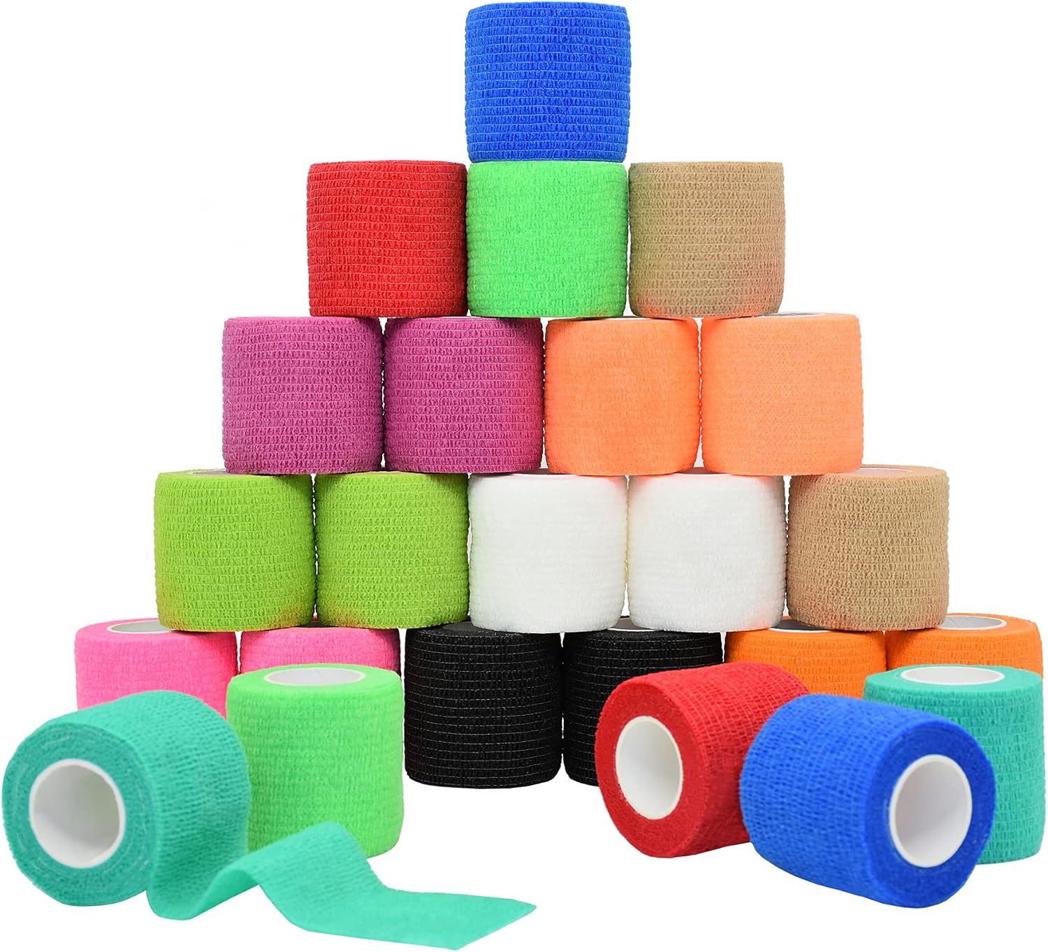 Twavang 24 Pack 2 Inches Self Adhesive Bandage Wrap Breathable Cohesive Bandage Elastic Tape for Pets, Athletic, Sports, Wrist, Knee, Ankle5 Yards Per Roll, Mixed Colors