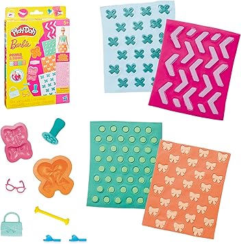 Play-Doh Barbie Pearls and Bows Accessory Pack, 4 Refill Pattern Sheets of Modeling Compound, 8 Fashion Accessories, Kids Arts and Crafts for Ages 5+