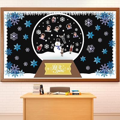 Winter Snowman Bulletin Board Decorations Set Snowflake Bulletin Board Set Snow Globe Cutouts DIY Photo Bulletin Board Set for Classroom Winter Xmas Holiday Home School Office Wall Door Decor